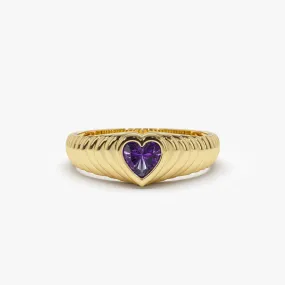 14k Heart Shape Amethyst Beveled Ring