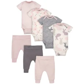 7-Piece Baby Girls Bunny Onesies Bodysuits and Pants Set