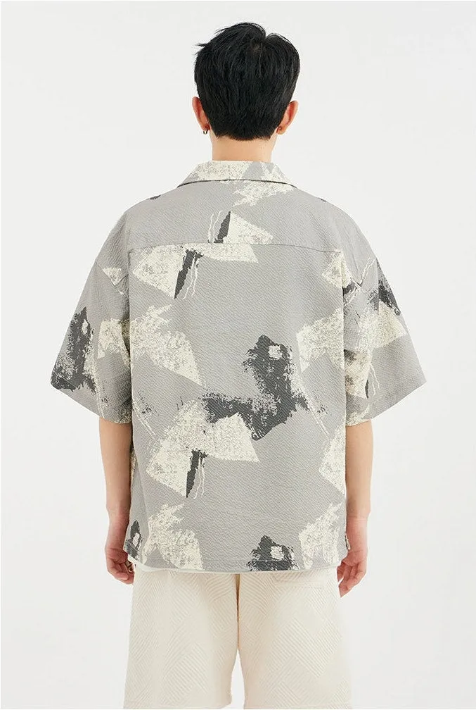 Abstract Print Short Sleeve Button Shirt