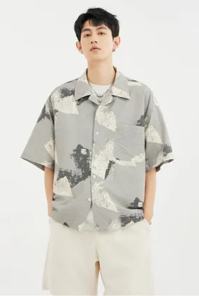 Abstract Print Short Sleeve Button Shirt