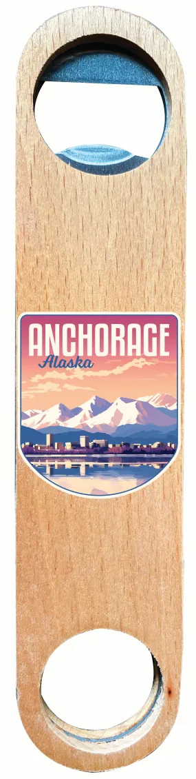 Anchorage Alaska Aesthetic Cityscape Design Souvenir Wooden Bottle Opener