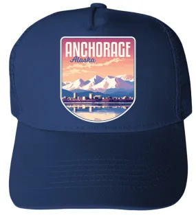 Anchorage Alaska Aesthetic Cityscape Design Unisex Mesh Back Trucker Hat with Adjustable Snapback