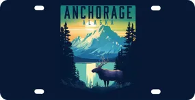 Anchorage Alaska Moose and Mountains Design Souvenir Mini Metal License Plate 4.75 x 2.25 inch