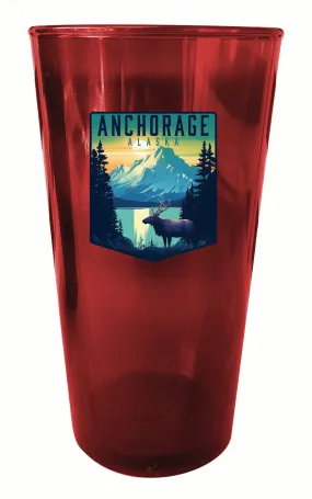 Anchorage Alaska Moose and Mountains Design Souvenir Plastic 16 oz pint