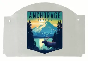 Anchorage Alaska Moose and Mountains Design Souvenir Wood sign flat with string