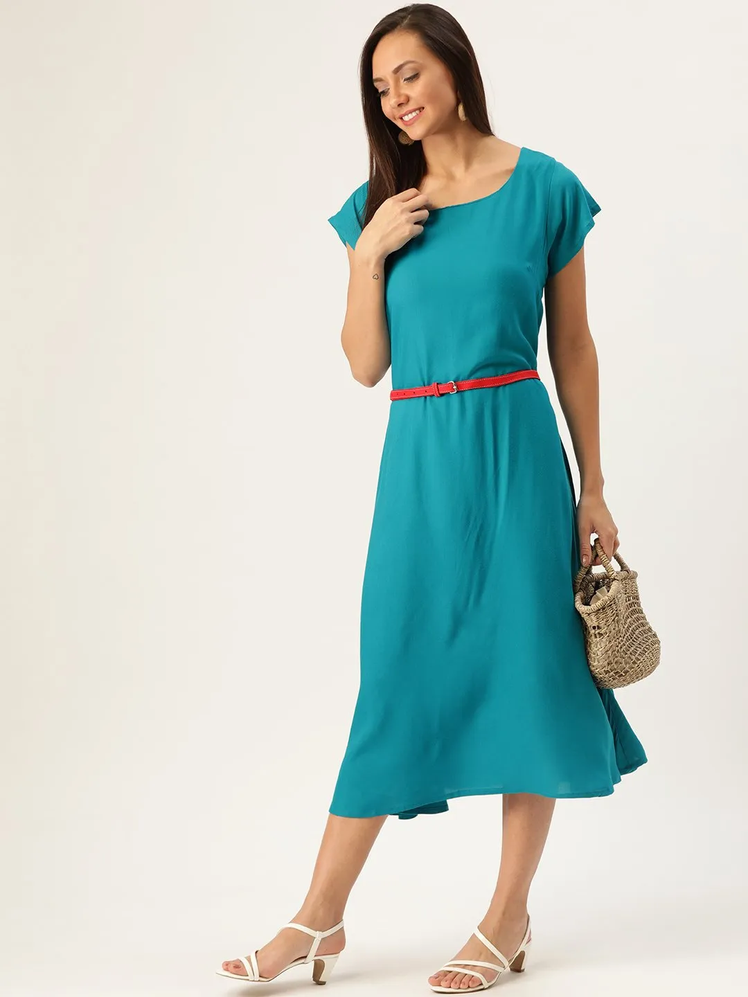 Aqua Blue Dress Red Belt