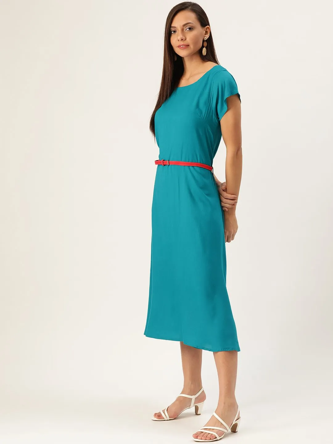 Aqua Blue Dress Red Belt