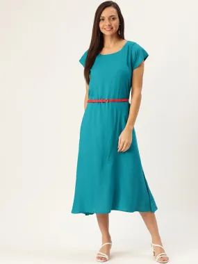 Aqua Blue Dress Red Belt