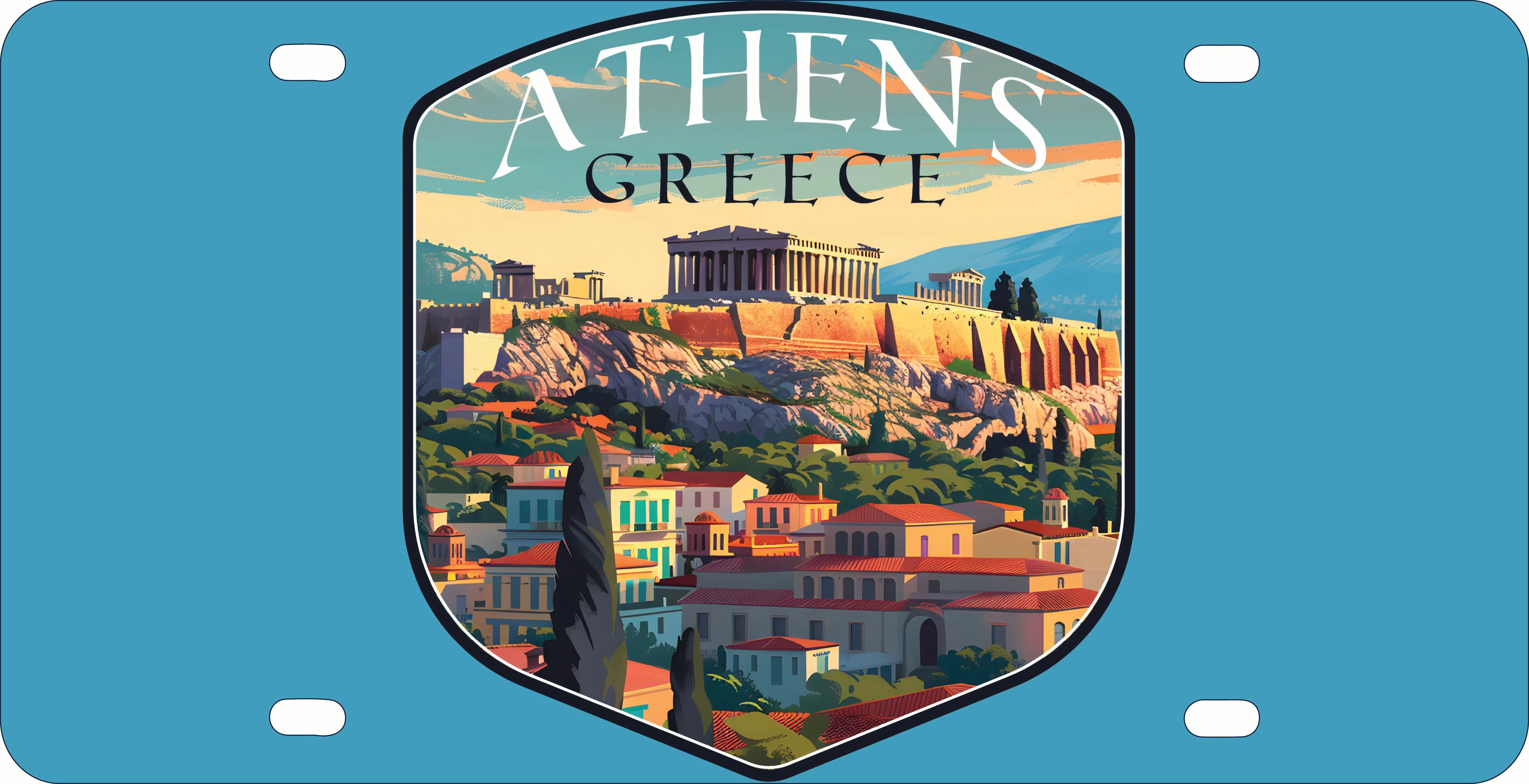 Athens Greece Acropolis Cityscape Design Souvenir Mini Metal License Plate 4.75 x 2.25 inch