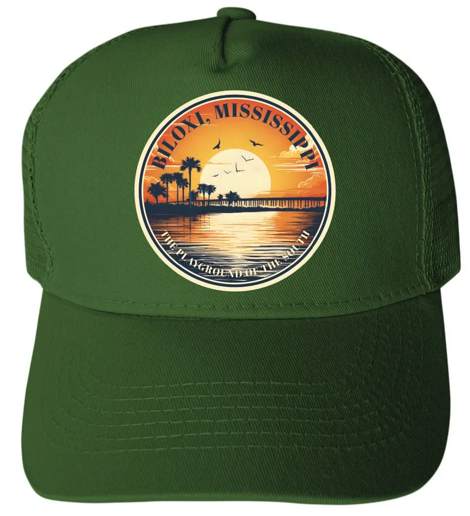 Biloxi Mississippi Design A Unisex Mesh Back Trucker Hat with Adjustable Snapback