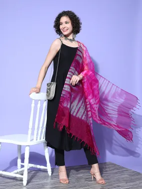 Black Strappy Kurta With Pink  Dupatta