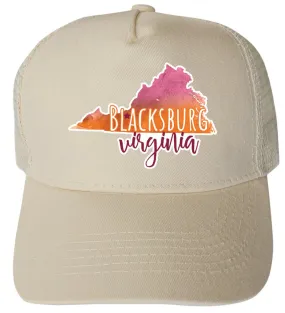 Blacksburg Virginia Watercolor State Design Unisex Mesh Back Trucker Hat with Adjustable Snapback