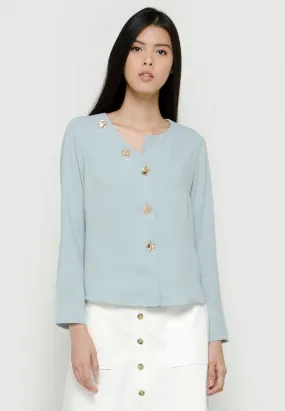 Blouse with Asymmetrical Front and Gold Buttons