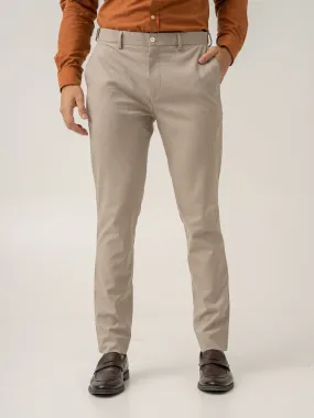 Cork Beige Textured Formal Pants