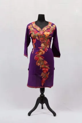 Dark Purple Colour Aari Work Embroidered Kurti With New Designer New Paisleys Pattern