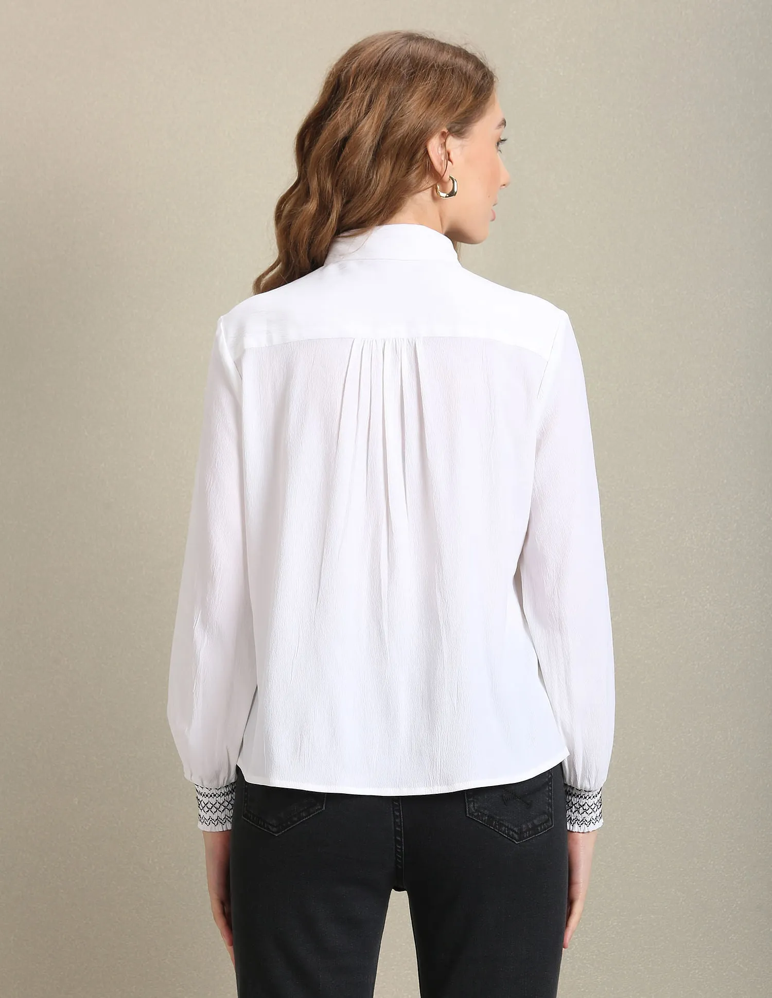 Embroidered Cuff Solid Shirt