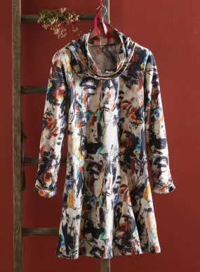 Expressionism Cowl-Neck Dress