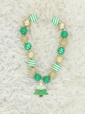 Green & Gold Christmas Tree Bubblegum Necklace