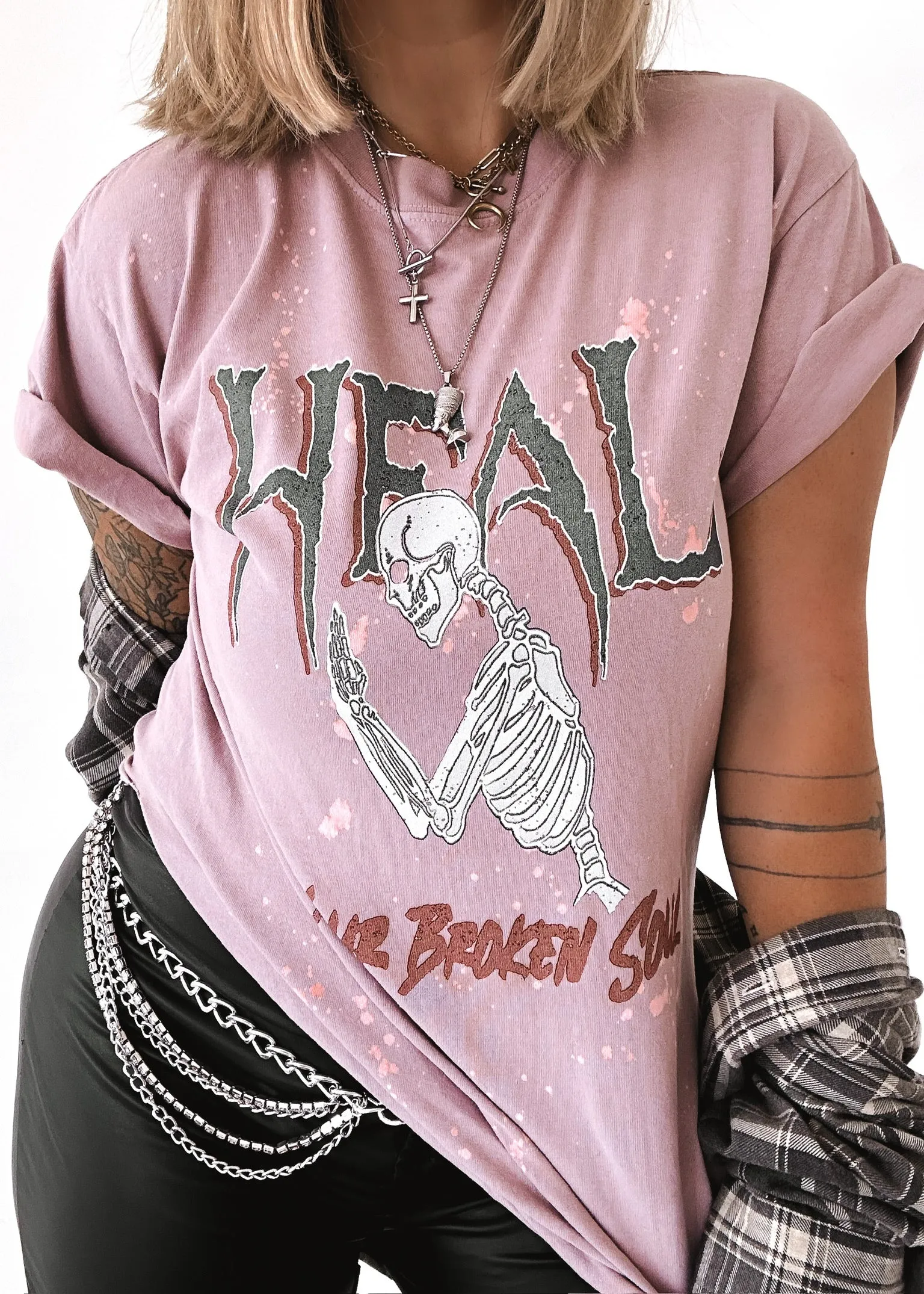 HEAL YOUR BROKEN SOUL BLEACHED OUT SIDE SLIT TEE