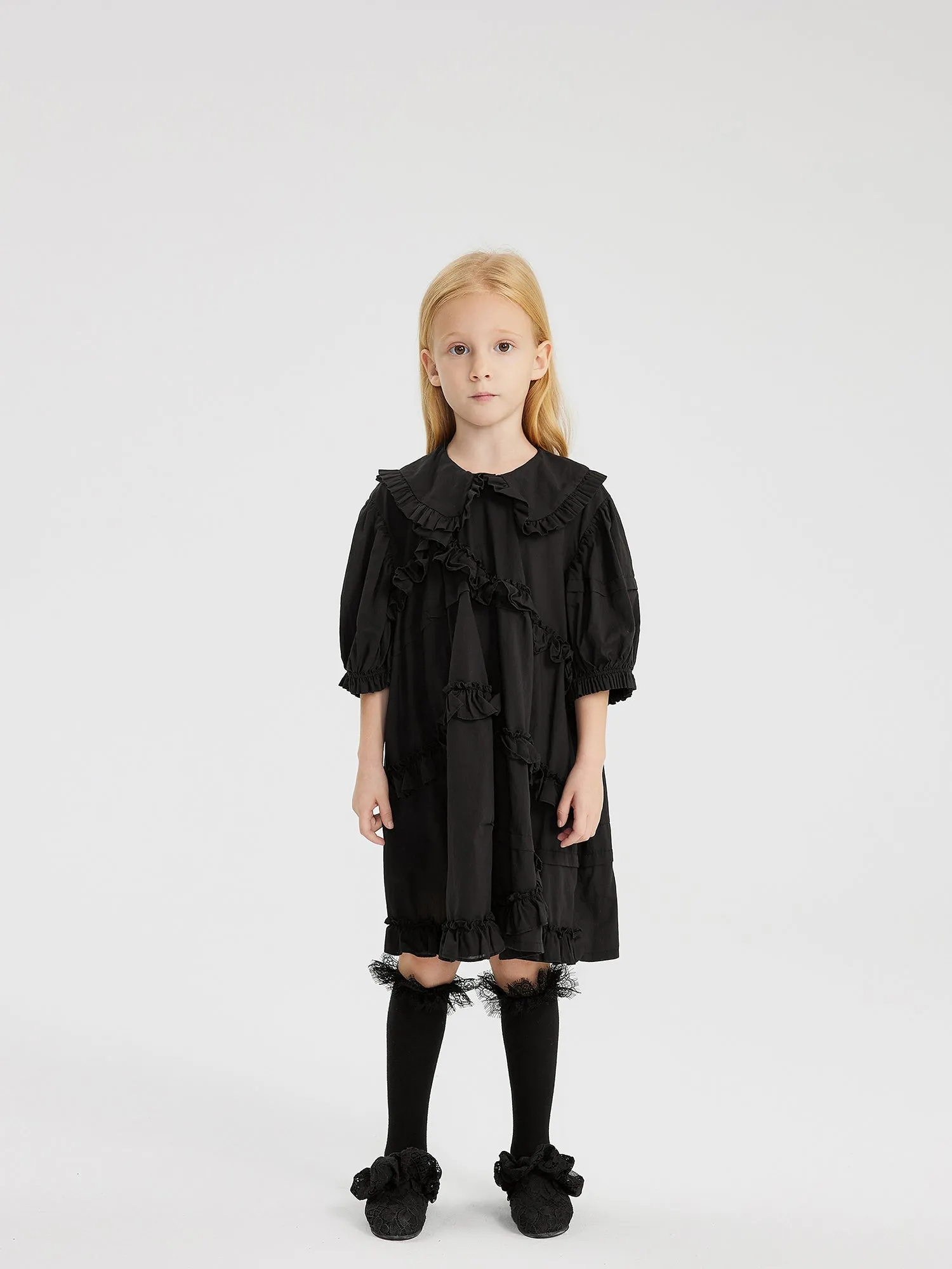 JNBY Asymmetric Ruffle Collared Dress