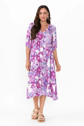 Kacey Purple Floral Button Dress