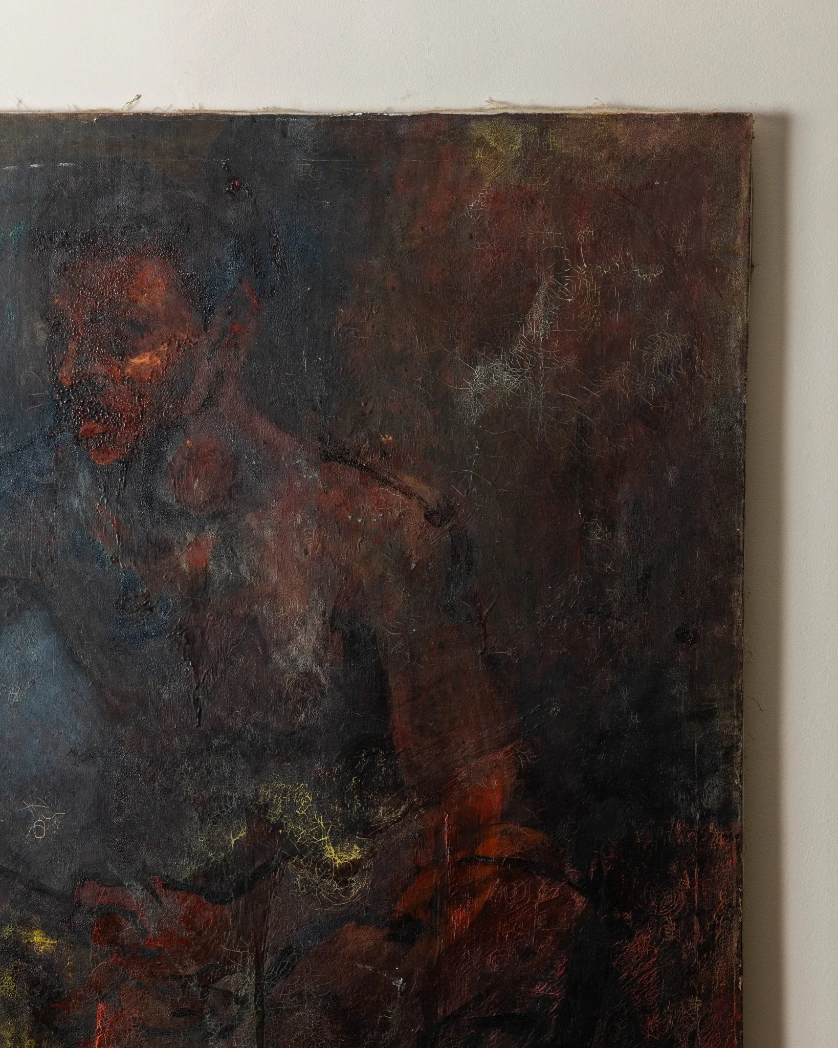 Large 1950's Dark Male Portrait Oil Painting