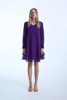 Long Sleeve Purple Wave Hem Dress