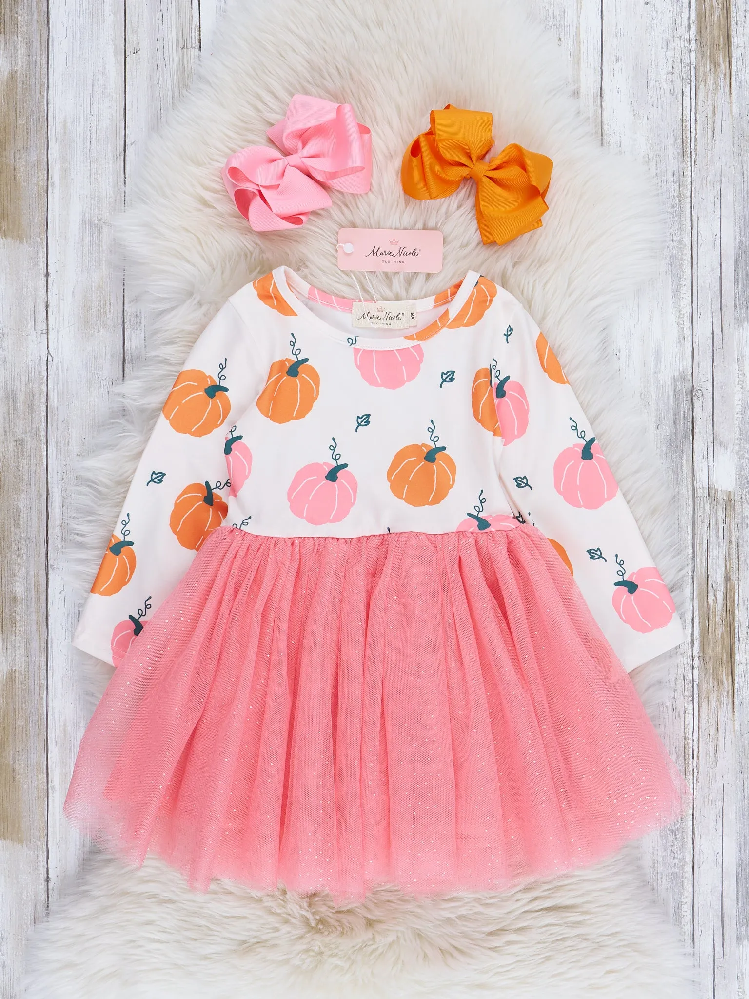 Pink & Orange Pumpkins Tulle Dress