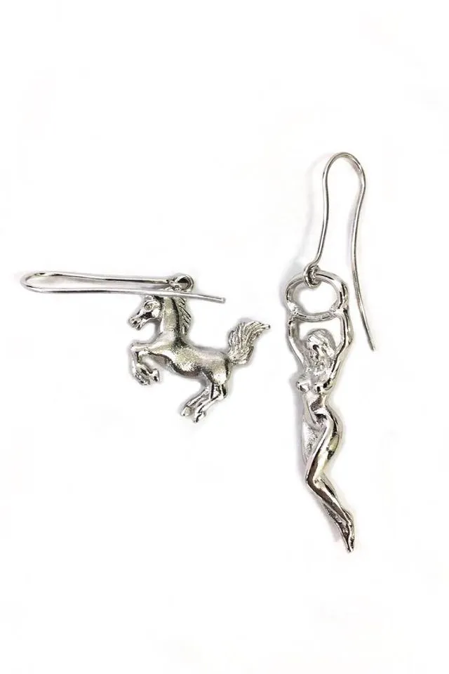 SILVER LADY AND HORSE EARRINGS