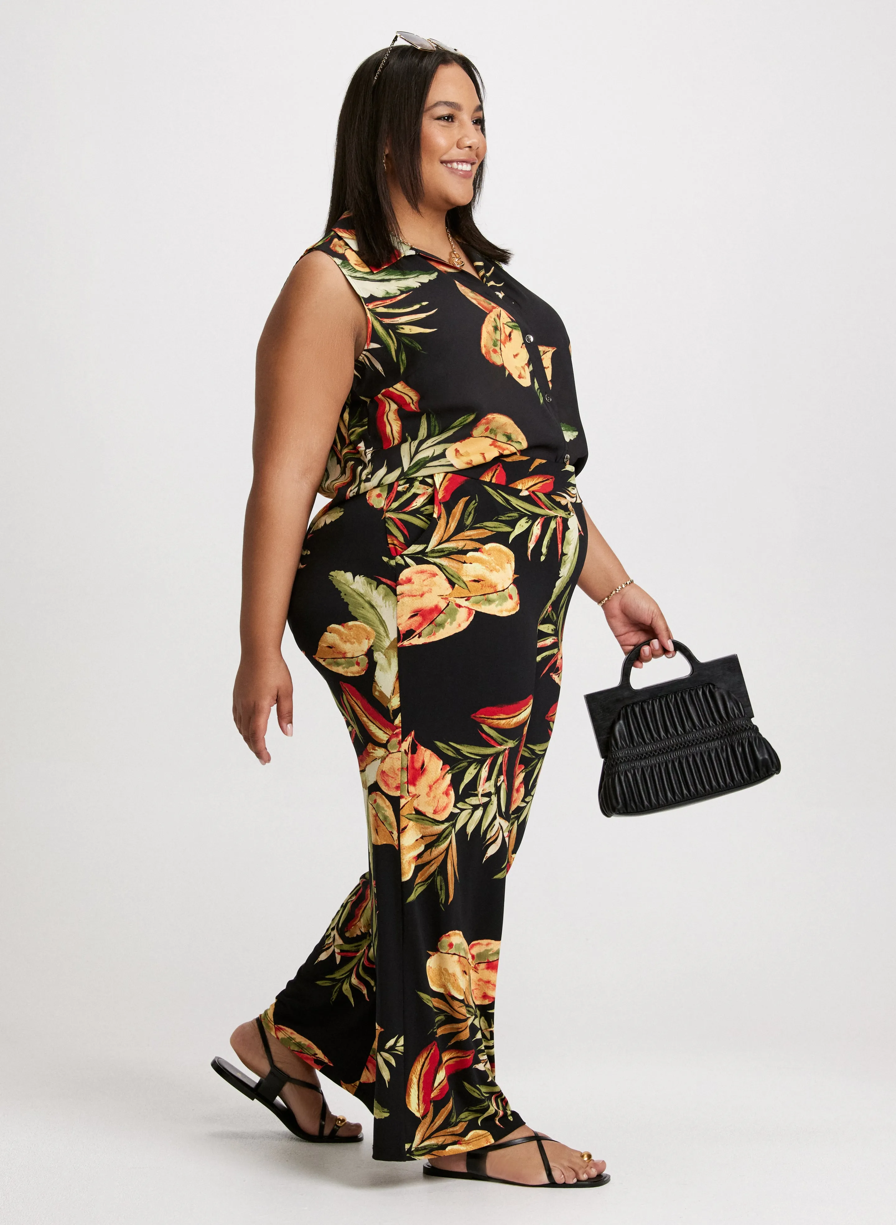 Tropical Pull-On Wide Leg Pants