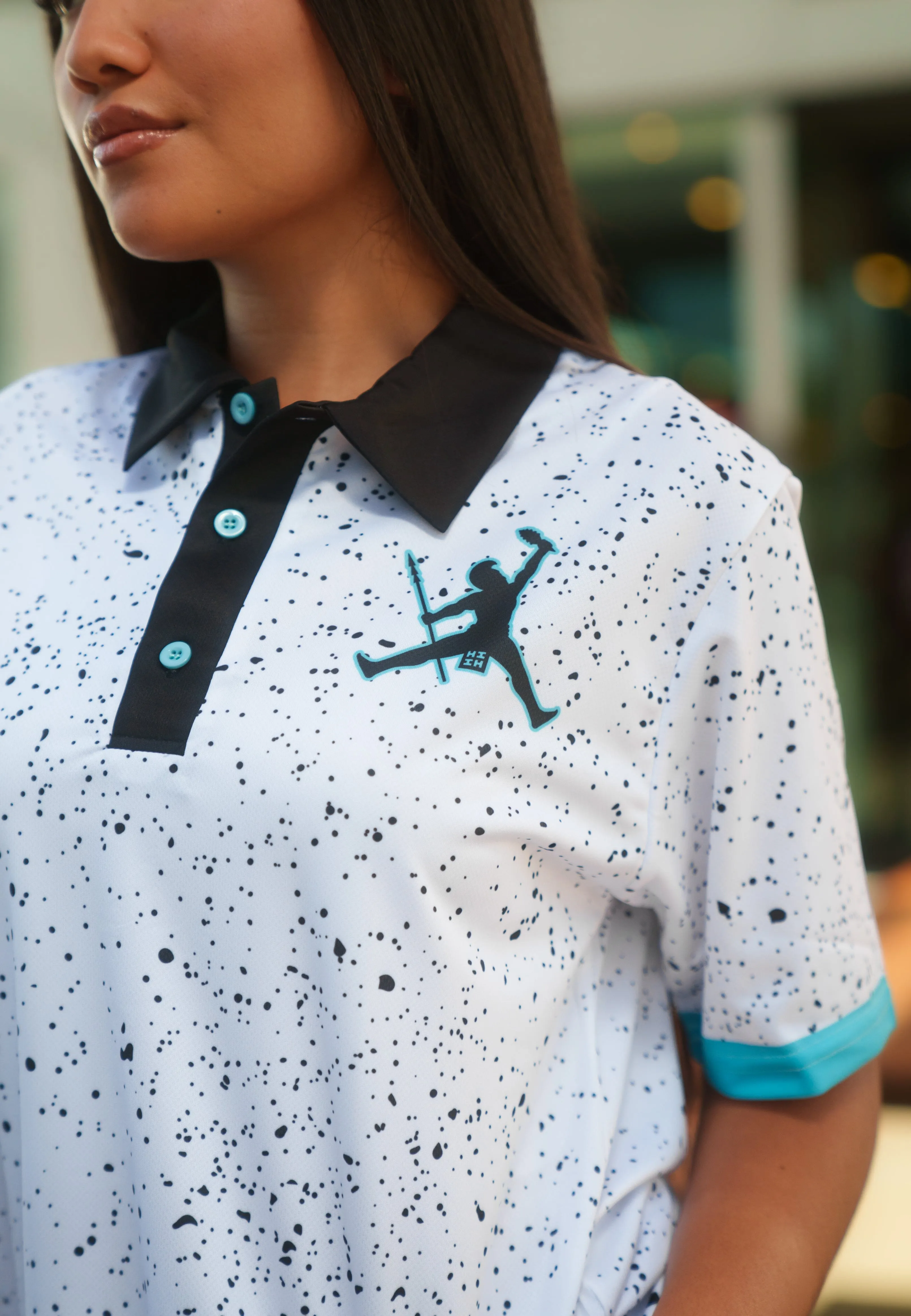 WHITE & TEAL KANAKA JUMPMAN GOLF SHIRT