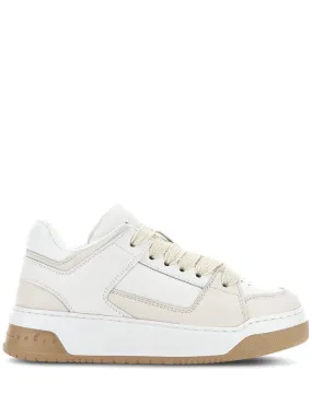 WHITE CALF LEATHER PANELLED SNEAKERS