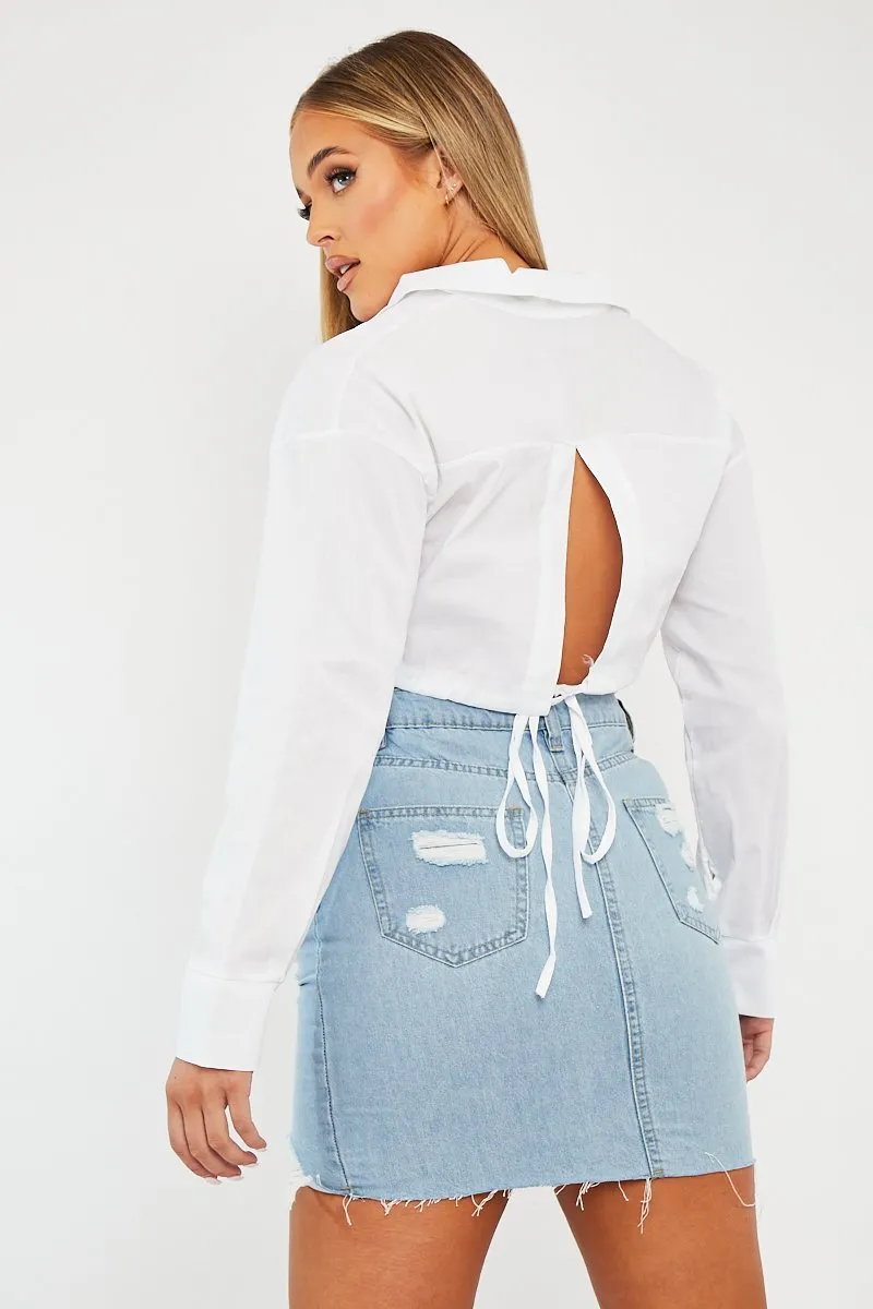 White Cropped Wrap Around Shirt - Janeva