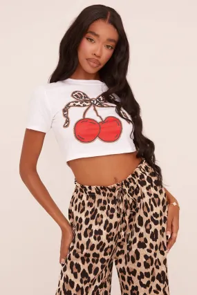 White Graphic Print Cropped T-shirt - Silvanna