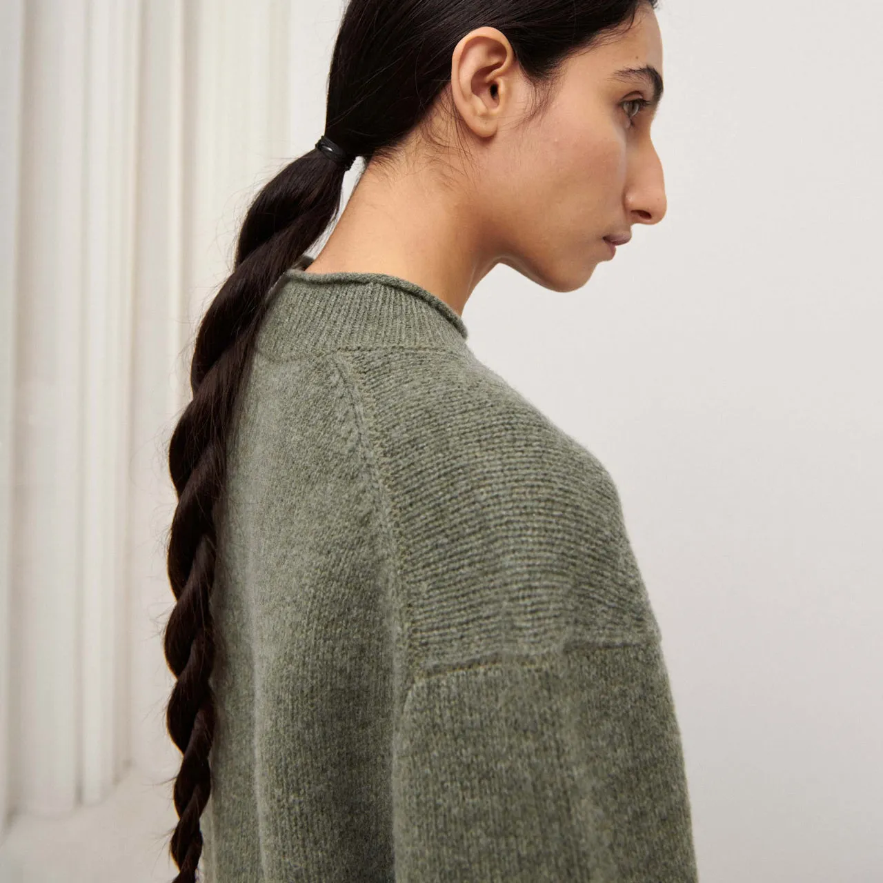 Women's Lambswool Sweater - Moss Melange AW23